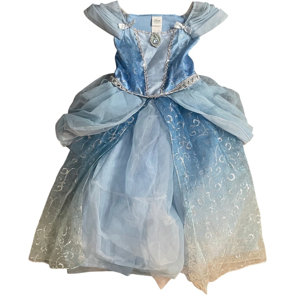Disney Store Cinderella Costume Gown Girls 7/8 Blue Silver Princess Cameo Dress